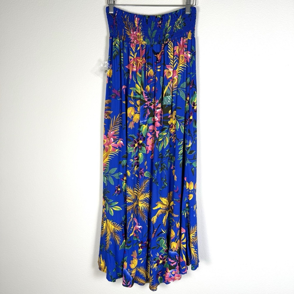 Floral Blue Maxi Skirt with Smocked Waist - Picture 8 of 12